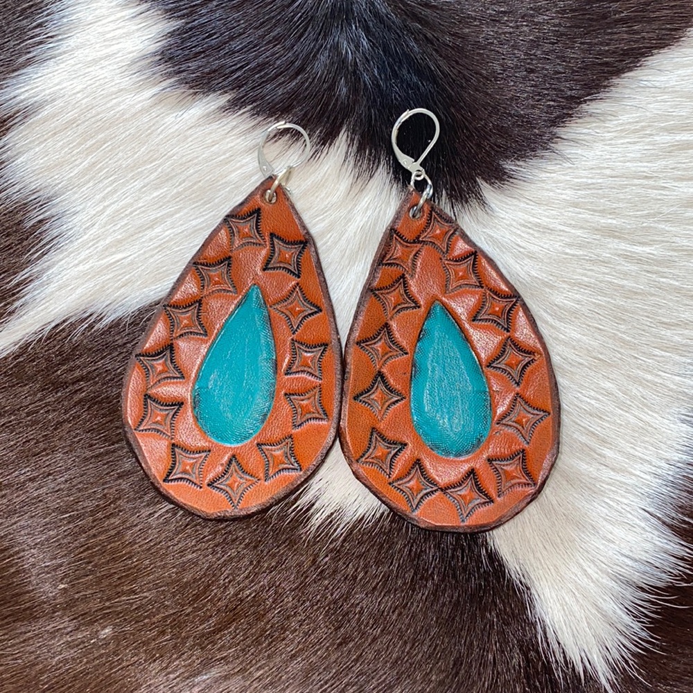 Tooled leather earrings